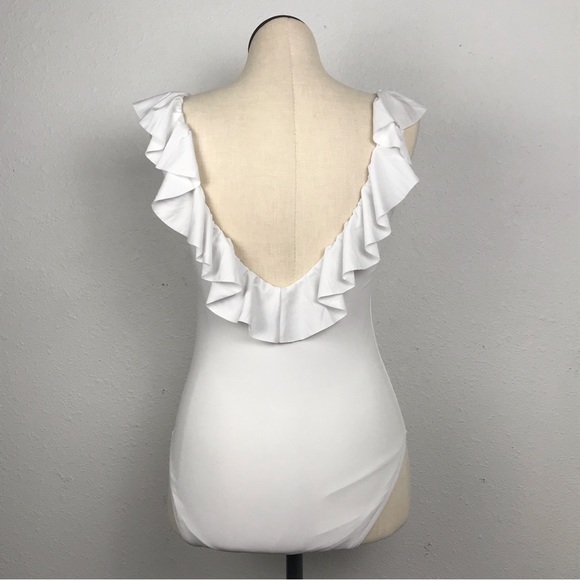 Liberty & Justice One Piece Swimsuit Women’s Size XL Color White Pull On Ruffle - Picture 3 of 14